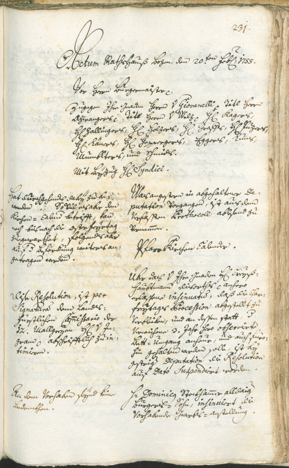 Stadtarchiv Bozen - BOhisto Ratsprotokoll 1753/56 