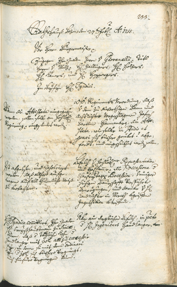 Stadtarchiv Bozen - BOhisto Ratsprotokoll 1753/56 