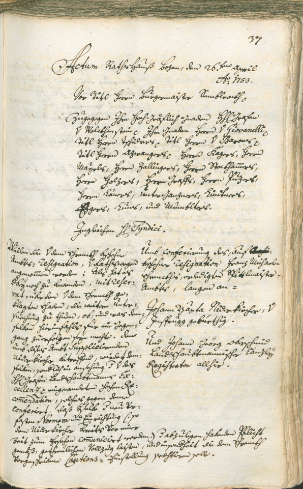 Stadtarchiv Bozen - BOhisto Ratsprotokoll 1753/56 