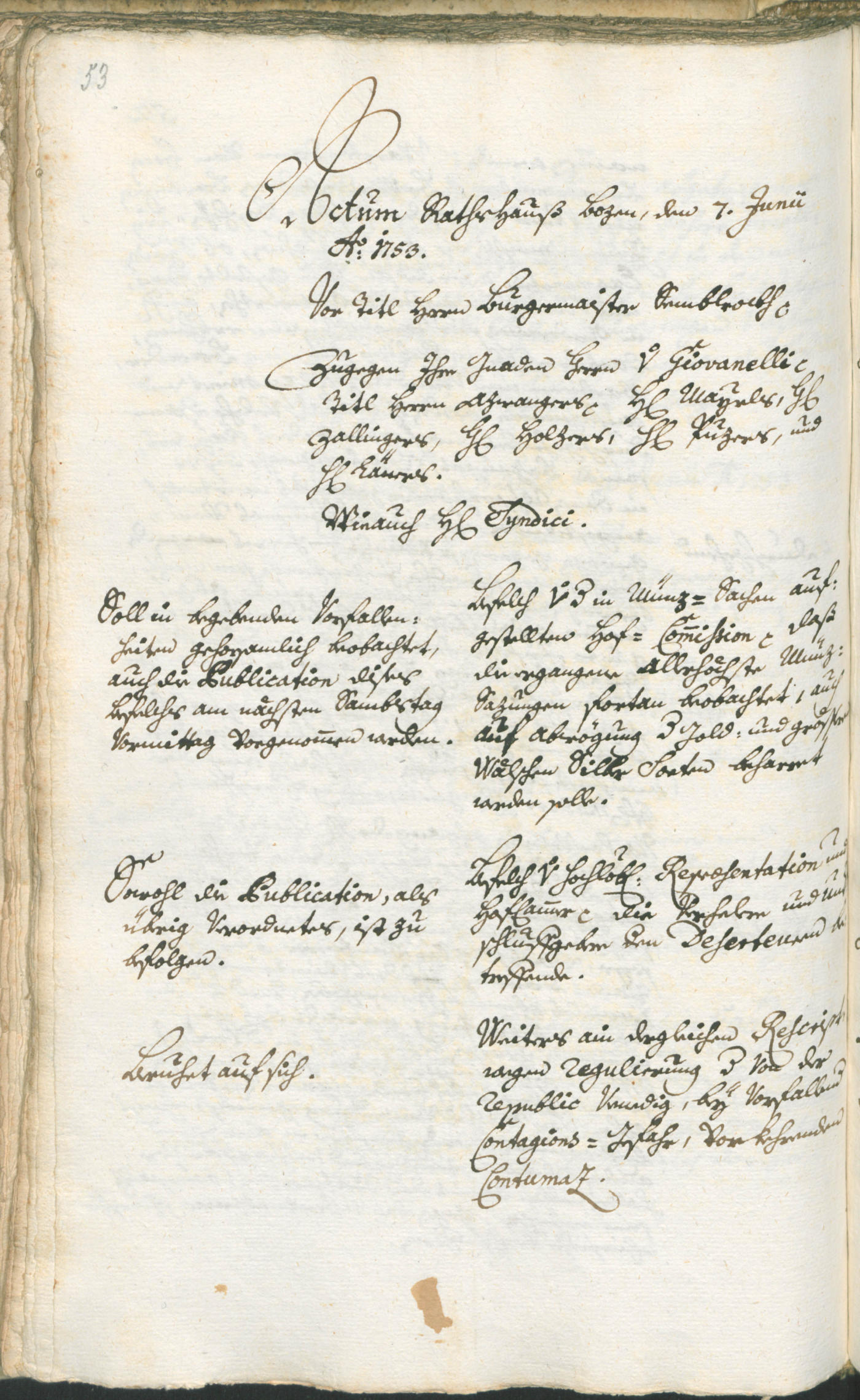 Stadtarchiv Bozen - BOhisto Ratsprotokoll 1753/56 