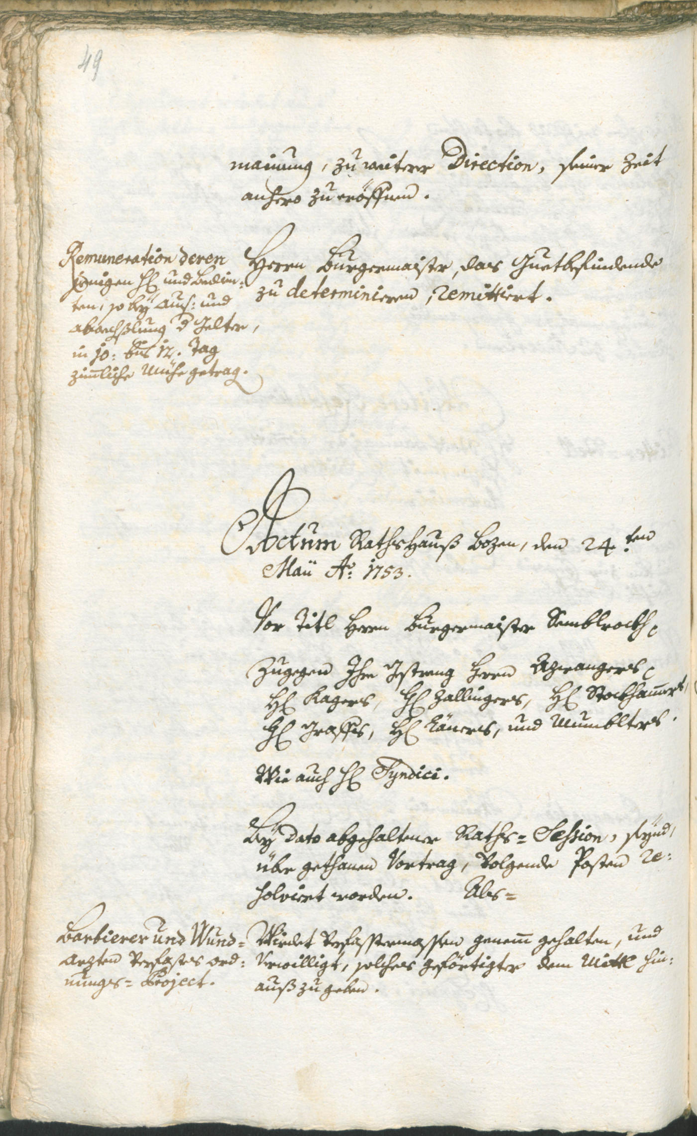 Stadtarchiv Bozen - BOhisto Ratsprotokoll 1753/56 