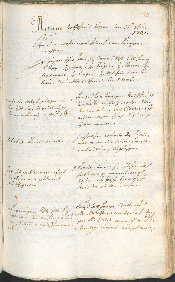 Stadtarchiv Bozen - BOhisto Ratsprotokoll 1759/62 